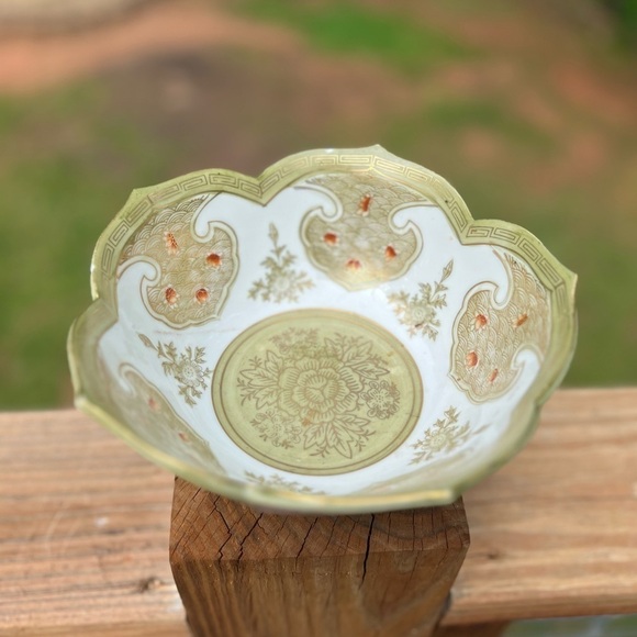 Decorative Bowl Andrea By Sadek Asian Design 3" X 5" Green Gold Trim Japan - Picture 3 of 10